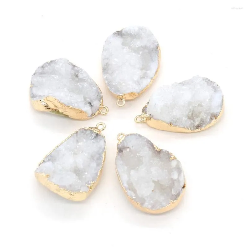 Pendant Necklaces Fine Natural Stone Agates Druzy Pendants Gold Plated White Charms For Jewelry Making Exquisite Necklace DIY