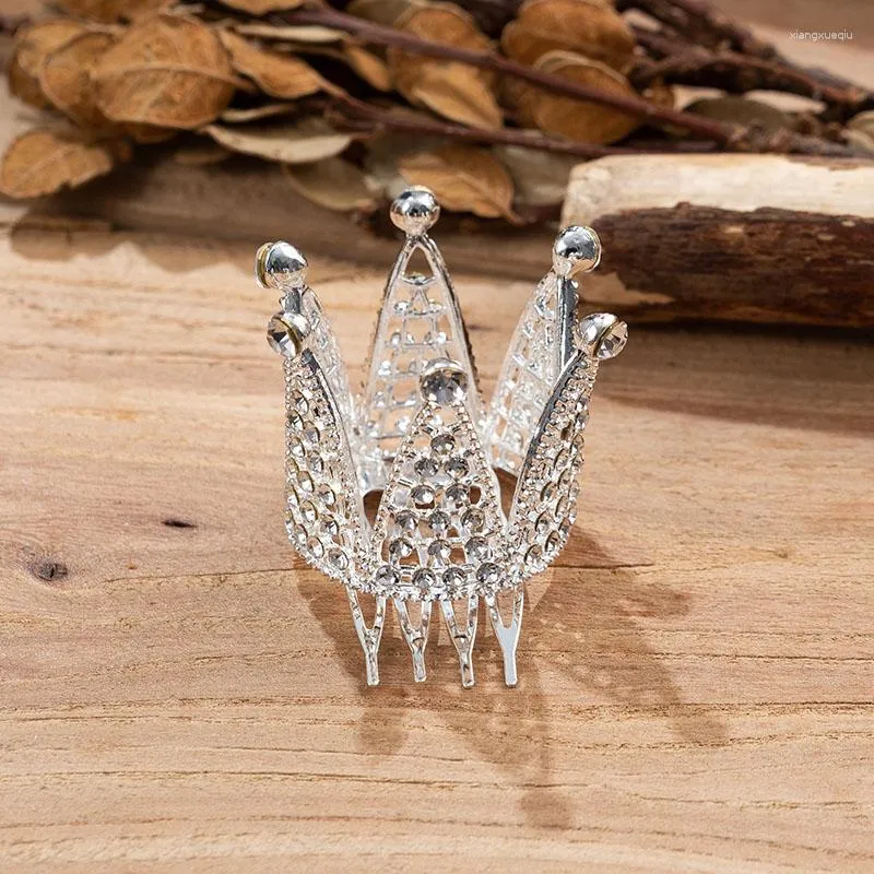 Haarspeldjes Collectie Kam Kronen Sieraden Verzilverd Mini Ronde Kristallen Tiara Kroon Bruiloft Accessoires Voor Vrouwen