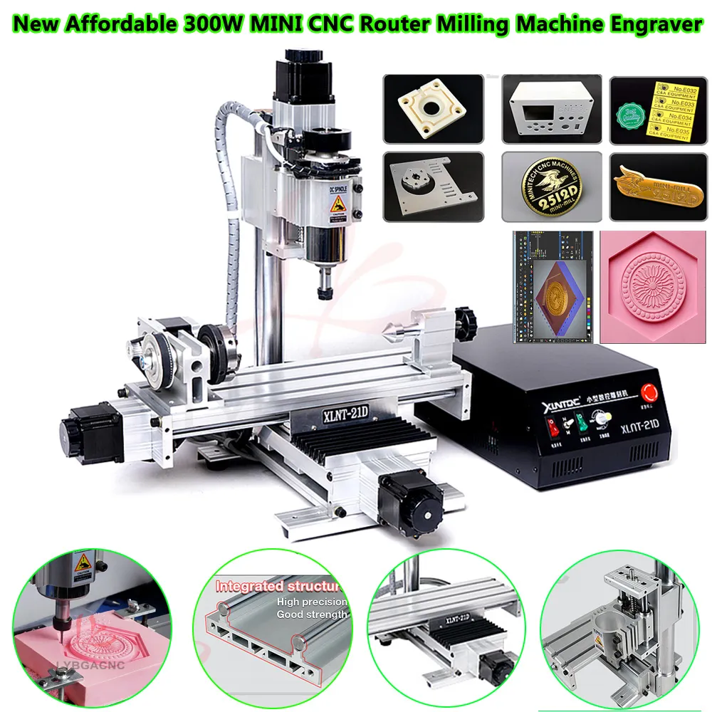 MINI fraiseuse CNC 300W abordable, graveur 230x120MM, Rail circulaire USB, colonne transversale, 4 axes, équipement de forage de gravure