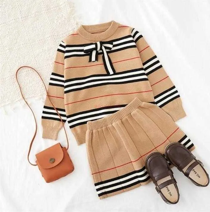 2021 Spring Autumn New Arrival Girls Knitted 2 Pieces Suit Top+skirt Kids Clothing Girls Clothing