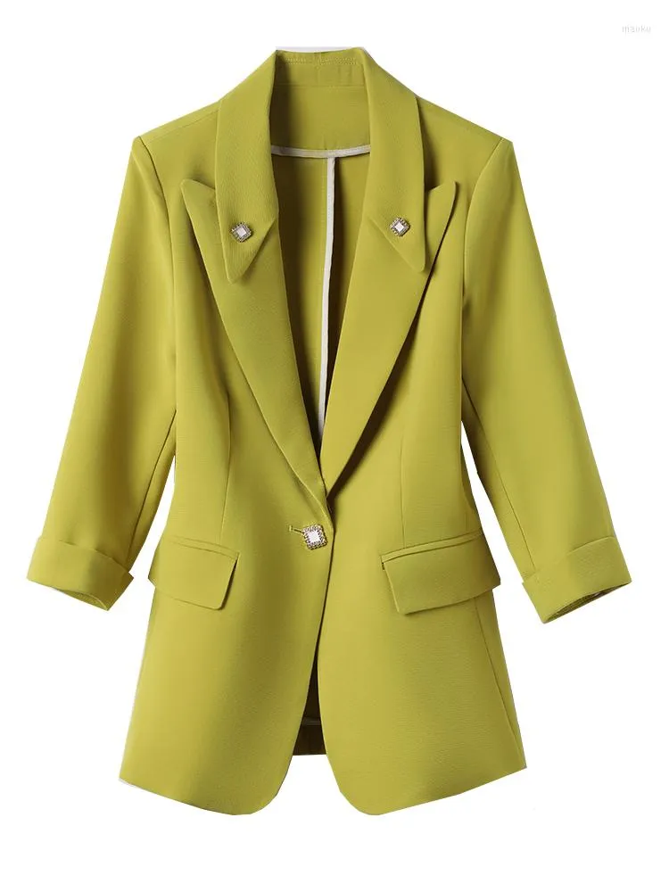 Damenanzüge Mode Büro Damen Blazer Frauen Weiß Gelb Blau Solide Halbarm Business Arbeitskleidung Weibliche Formale Jacke für den Frühling