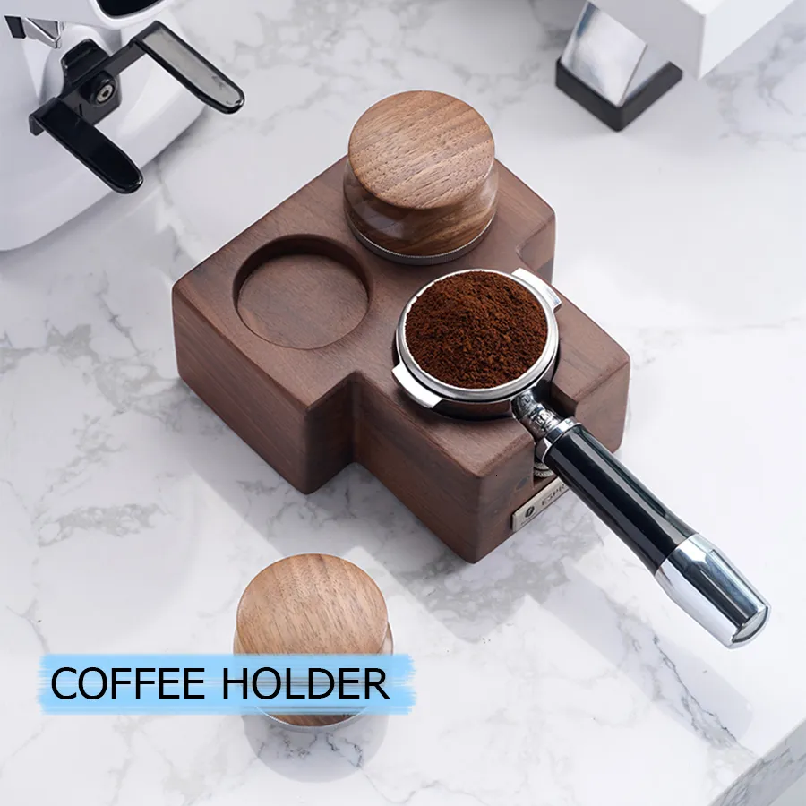 Coffeware Sets Coffee Portafilter Holder Walnut Wood Tamper Holder 515358mm Distributor Mat Stand Coffee Tamping Station Coffee Accessories 230712