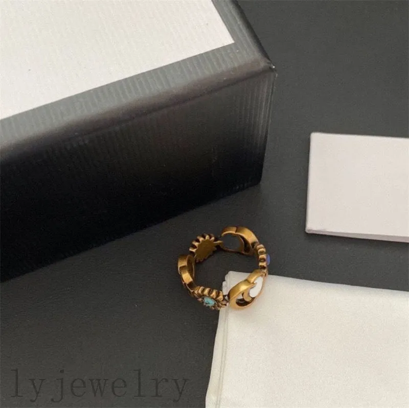 Anéis de amor para mulheres, flores banhadas a ouro, letras, clássico, pedras preciosas, azul, aniversário, bague homme, anéis escuros, lindos e encantadores, moda popular ZB038 C23