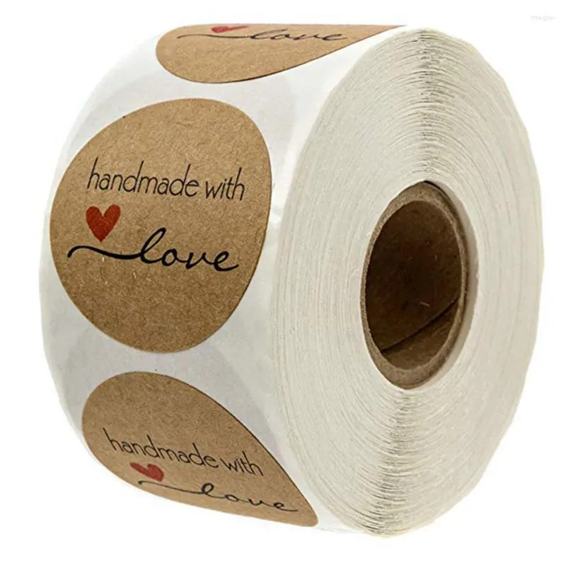 Adesivos de parede 1 polegada redondo natural kraft cozido com amor/500 etiquetas por rolo material de escritório papelaria adesivo