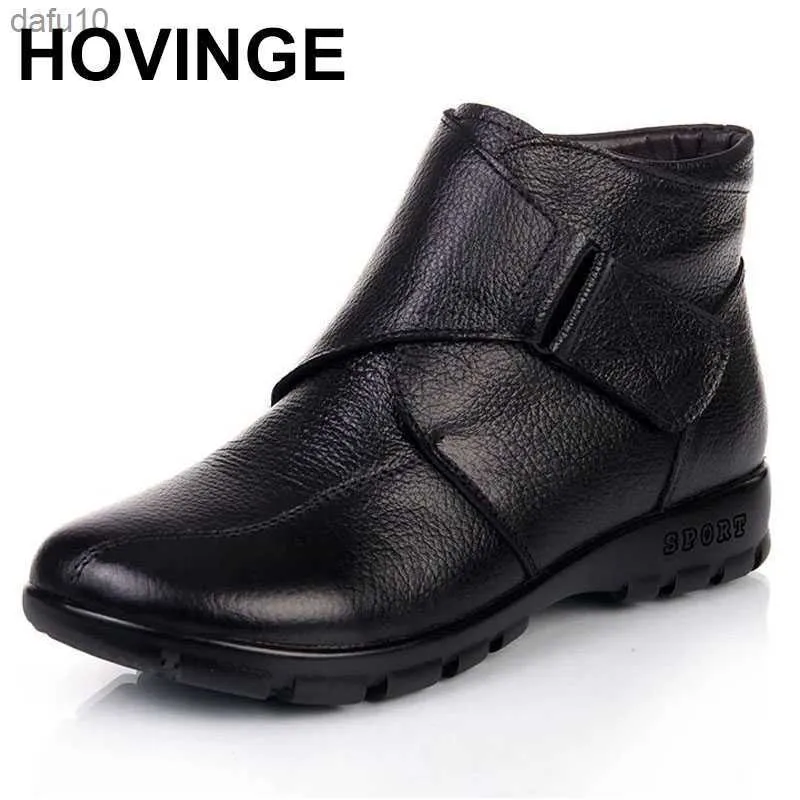 HOVINGE Stivali autunnali Stivali da donna Caviglia invernale Stivali da donna in vera pelle con gancio-loop Mommy Retro Scarpe invernali antiscivolo L230704