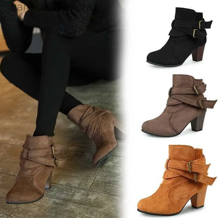 Boots Suede Ankle Boots Women Thick High Heels Winter Shoes Woman Booties Botines Feminina Plus Size Botas Mujer 569 T230713