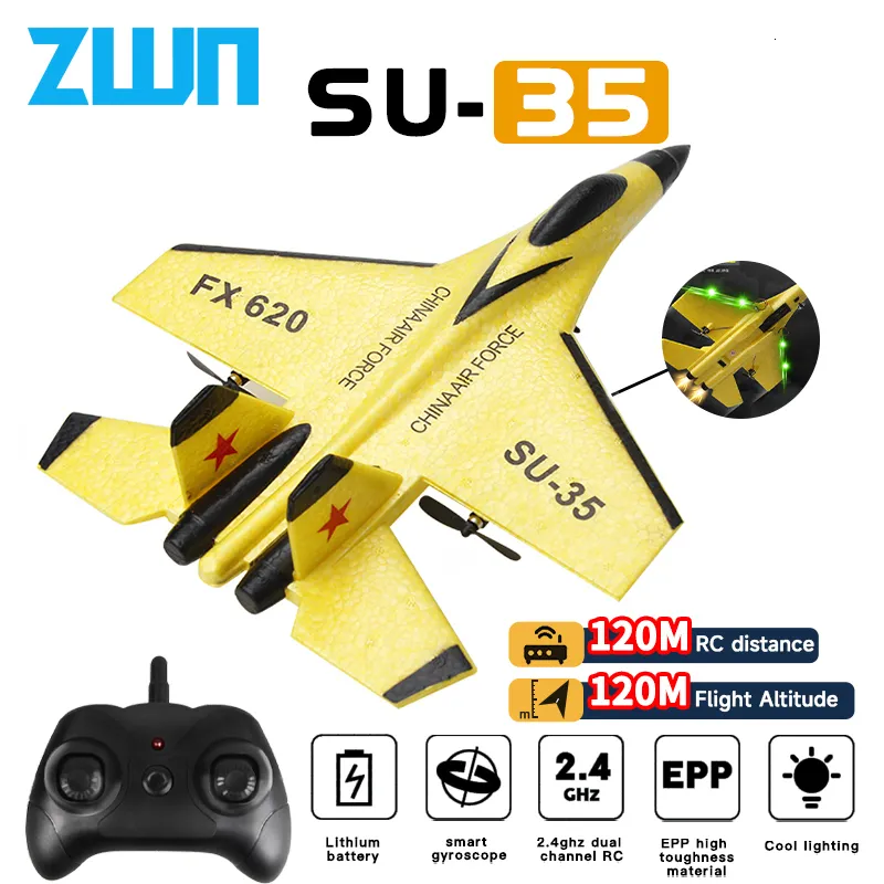Elektryczny/samolot zdalnie sterowany SU35 zdalnie sterowany samolot 2.4G ze światłami LED samolot pilot latający model szybowiec samolot SU57 EPP pianki zabawki dla dzieci prezenty 230712