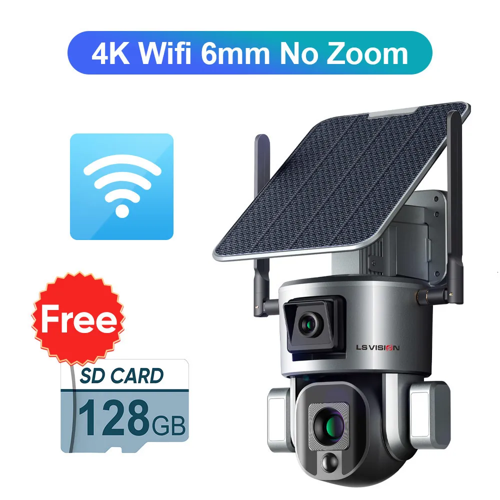 Caméras IP LS VISION 4K 4G Caméra Solaire Sans Fil 8MP WiFi Double