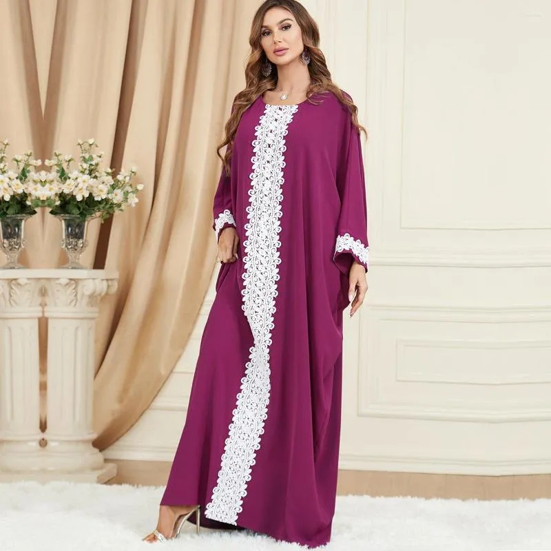 Roupas étnicas 2023 Roxo Poliéster Muçulmano Vestidos Para Mulheres Verão Outono Manga Comprida Abaya Vestido Moda
