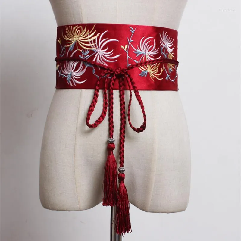 Belts Women's Silk Waistband With Tassels Retro Chinese Embroidery Dress Decorative Belt Japanese Traditional Kimono Obi