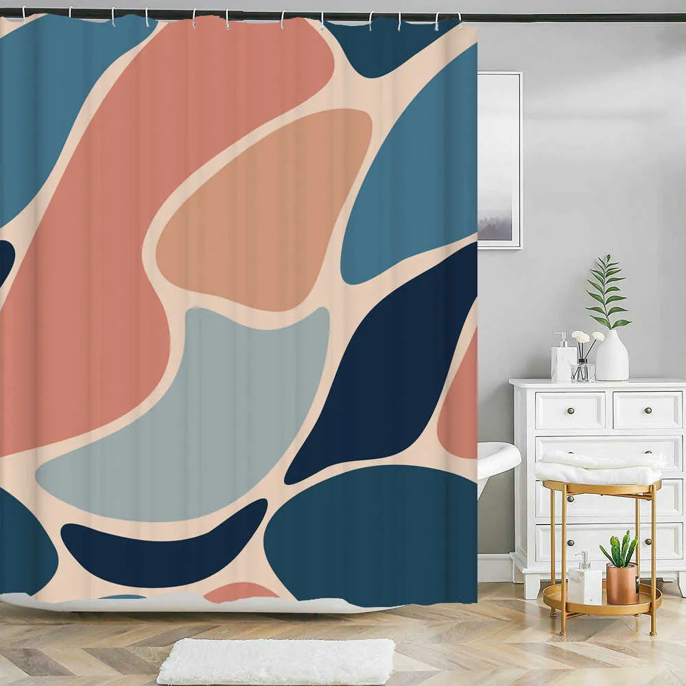 Duş Perdeleri Nordic Rüzgar Özet Sanat Hat Duş Duş Perdesi Su Geçirmez Polyester Banyo Perdesi Renk Blok Perdeler Banyo Dekoru