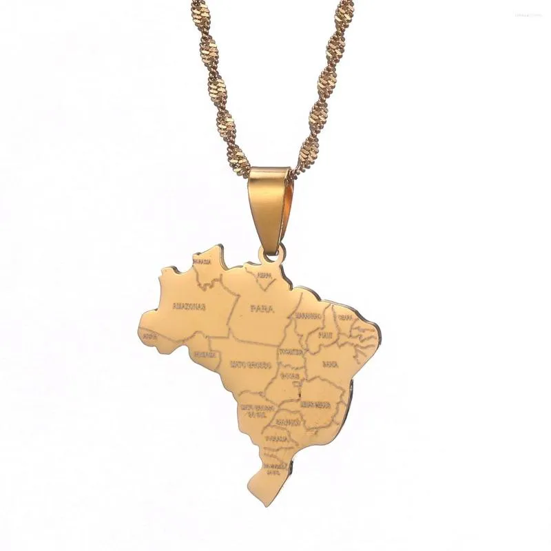Halsketten mit Anhänger Brasilien-Karte mit Stadtnamen Brasilien-Karten-Schmuck