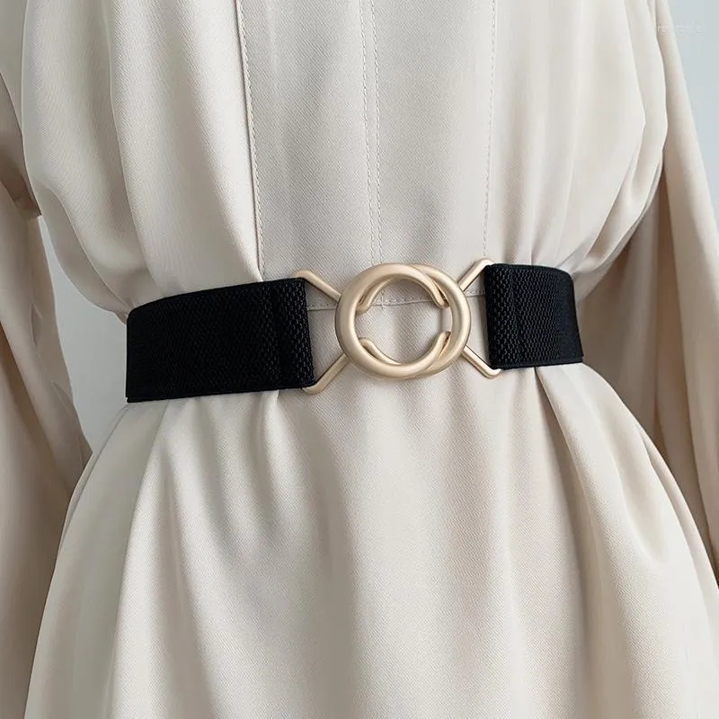 Paski metalowe okrągłe klamra szerokie pasek dla kobiet lady retro jk solidny kolor elastyczny chuda talia mody sukienka koszulka