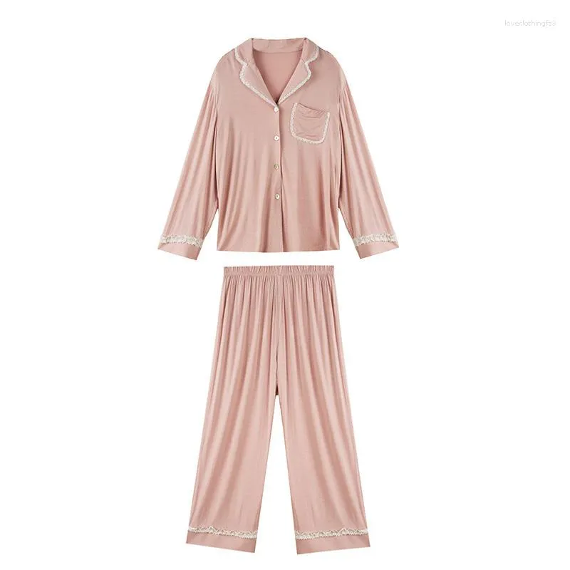 Damska odzież sutowa s036 piżama kobiety jesienne długi rękaw słodkie koronkowe cienkie miękkie noszone na zewnątrz zestawu pijama