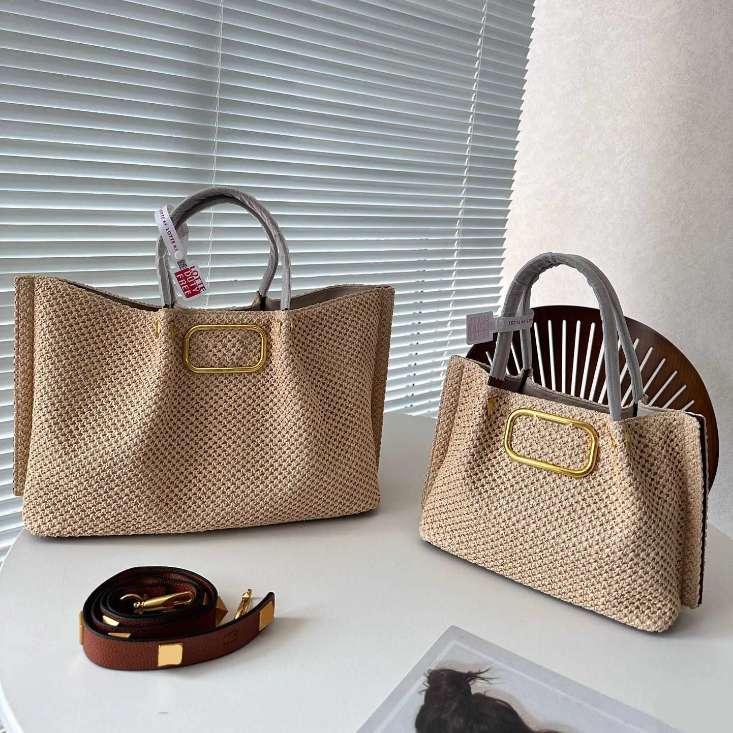 Raffia Beach Tags Women Designer Bag Zomer Travelzakken Cane Tote Luxe geweven strozak Portemonnees Handtas met zak 230615