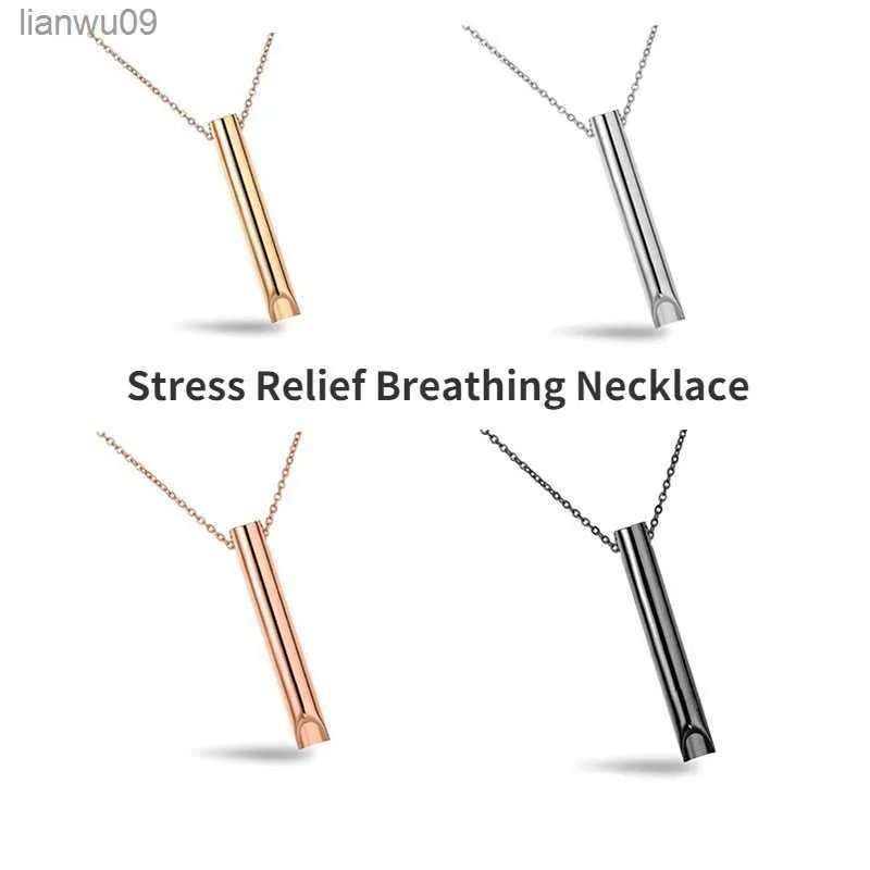 Stainless Steel Anxiety Necklace for Women Mindful Meditation Breathing Necklace Anxiety Stress Relief Yoga Breath Jewelry Gifts L230704