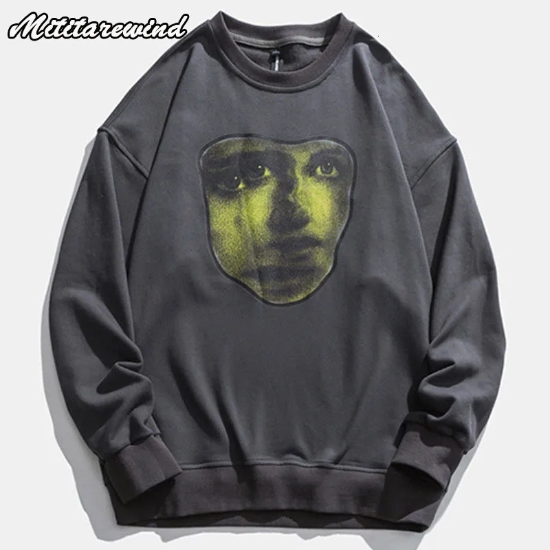 Herren Hoodies Sweatshirts Frühling Distressed Couple High Street Pullover Crying Eyes Print Hoodies Y2k Lose Hip Hop Casual Dark Design Mantel Swaetshirts 230712