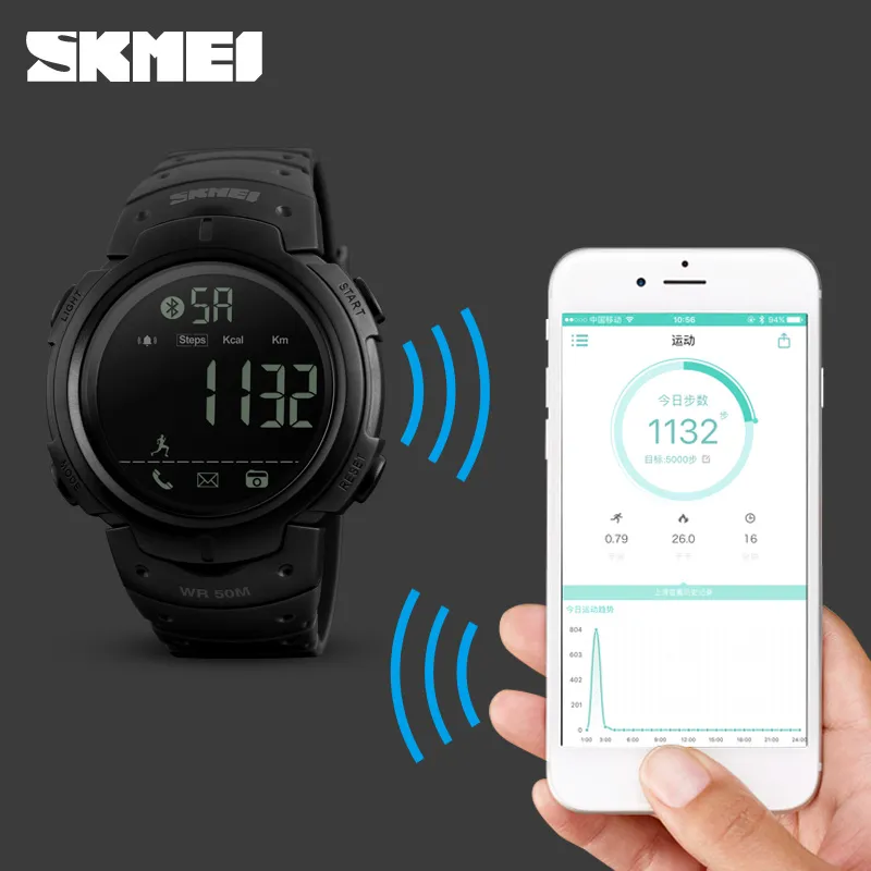 Sport Smart Watch Men Skmei Brand Pedsome Camera Camera Calorie Bluetooth Smartwatch تذكير Digital Wristwatches Relojes