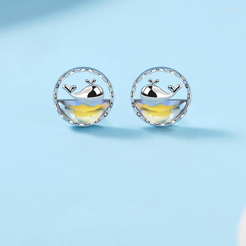 Pendientes de tuerca con aguja de plata 925, ballena de cristal colorida para mujer, regalos elegantes, joyería, Pendientes Brincos EH2073