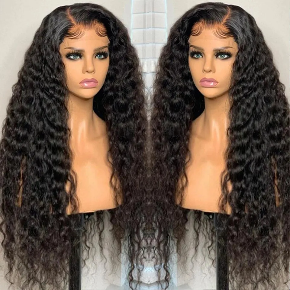 26Inch Deep Wave Frontal Wig Transparent Lace Front Human Hair Wig Water Wave Curly Human Hair Wigs For Women Pre Plucked Remy