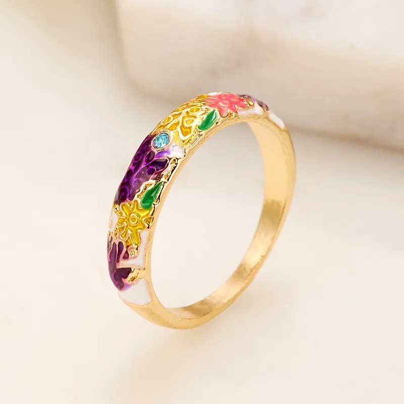 Bijoux Vintage pour femmes ethnique émail Zircon papillon fleur goutte d'huile bague amant mariage saint valentin cadeaux romantiques