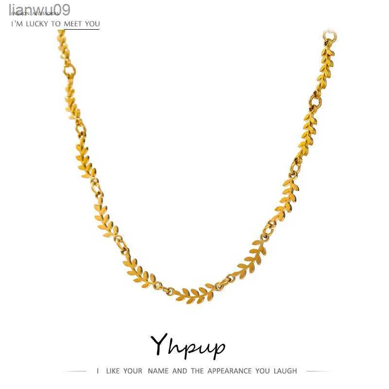 YHPUP Fashion Leaves Chain Ожерелье из нержавеющей стали для женщин очарование 18 K металлические воротнички Ожерелье L230704