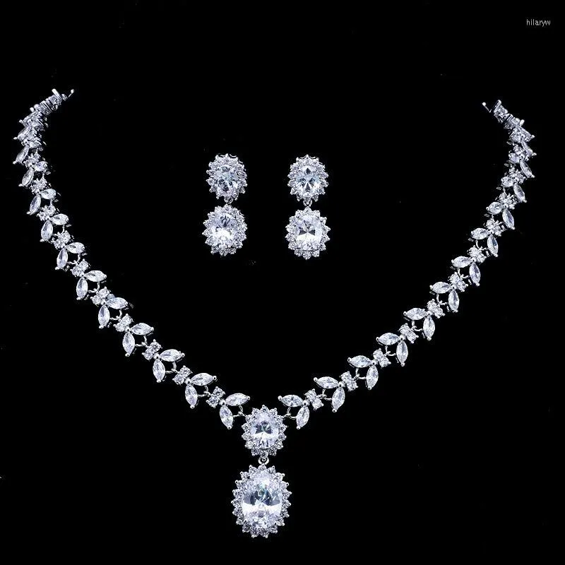 Halskette Ohrringe Set Klassisch Gold Kubikzircon Perle Braut Sets Damen Party Schmuck Hochzeit Weihnachtsgeschenk