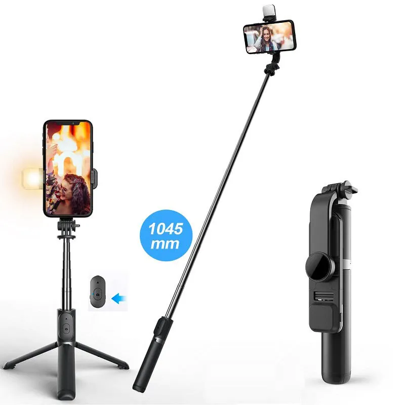 Trépied de perche à selfie mobile pliable de haute qualité Q02S avec lumière de remplissage perche à selfie extensible 3 en 1 avec télécommande