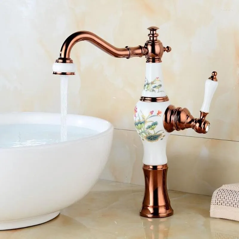 Baterie umywalkowe do łazienki Art Basin Rose Gold Mixer Tap Umywalka Kran Pojedynczy uchwyt Otwór i zimno