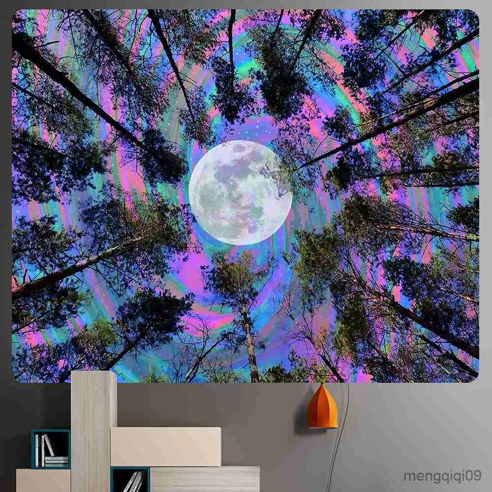 Tapestries Moon starry sky home decoration art large tapestry mushroom psychedelic scene bohemian decoration bed sheet sofa blanket R230713