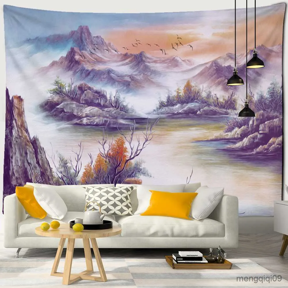 Tapisseries Moderne Esthétique Artistique Conception Paysage Peinture À L'huile Tapisserie Tenture Bohème Coloré Art Décor À La Maison R230713