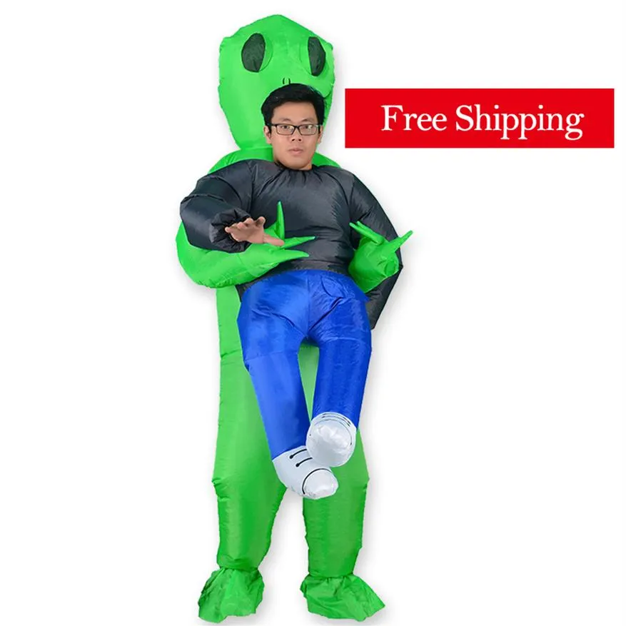 Mascotte costume de poupée Alien Gonflable Costume Mascotte Vert Adulte Anime Pour Homme Femmes Halloween Portant Mascotte Humaine costume258N
