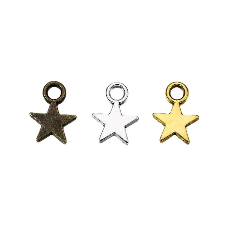 Abalorio de estrella de 9MM, colgante pequeño chapado en oro y plata para pulsera DIY, collar, pendientes, fabricación de joyas, aleación, 100 Uds.