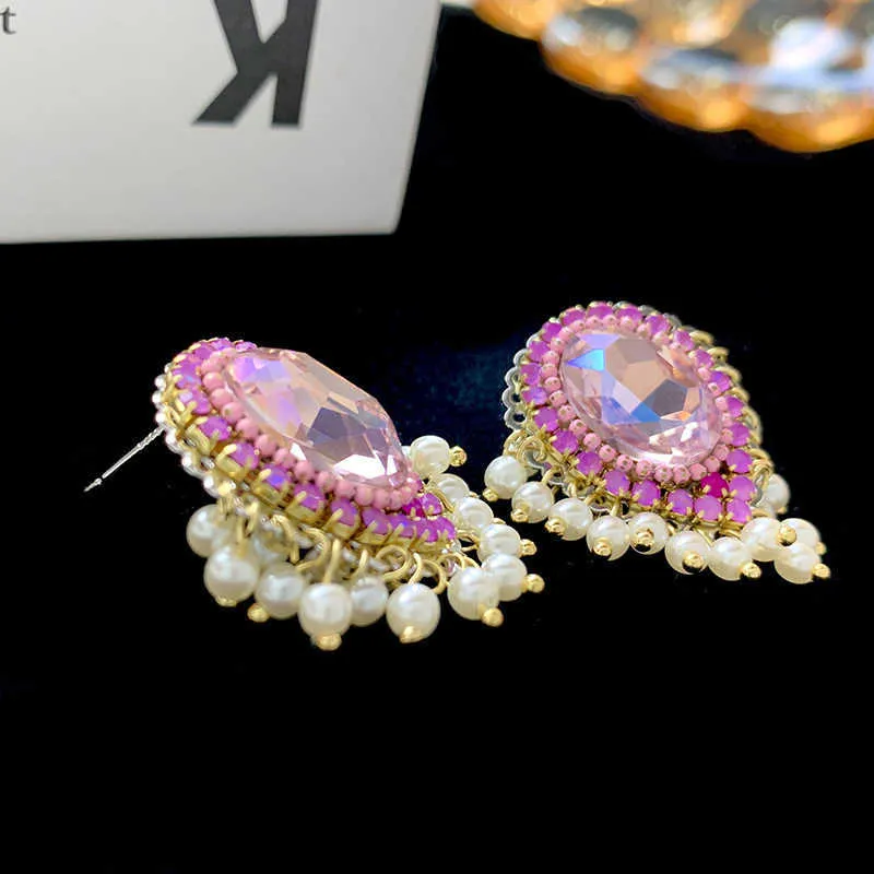 Charm Purple Crystal Zircon Pendientes Colgantes de perlas Versión coreana Diseño de moda y creativo Luz Lujo Primavera Verano Dulces Pendientes pequeños 230630