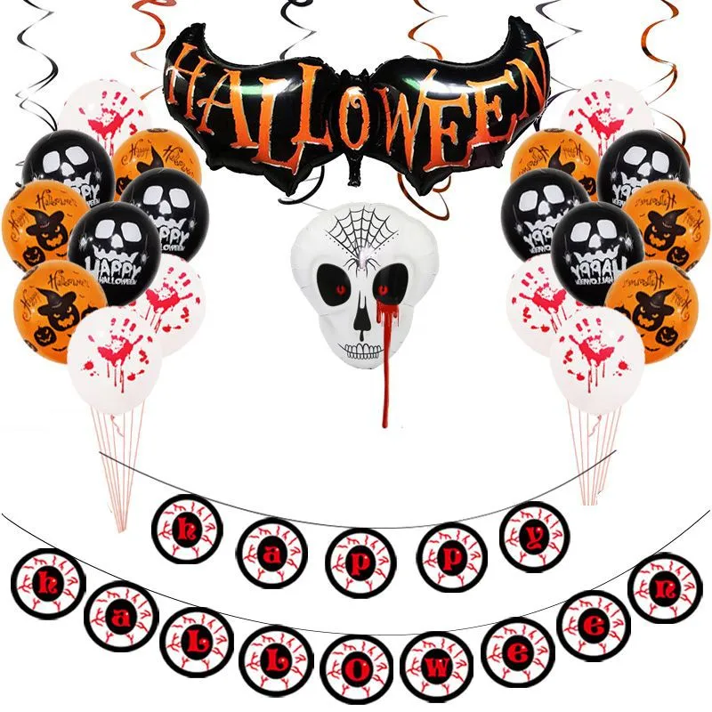 10 set decorazioni per feste di Halloween palloncini in pellicola di alluminio trucchi maliziosi feste di teschi decorazioni di pipistrelli decorazioni di sfondo