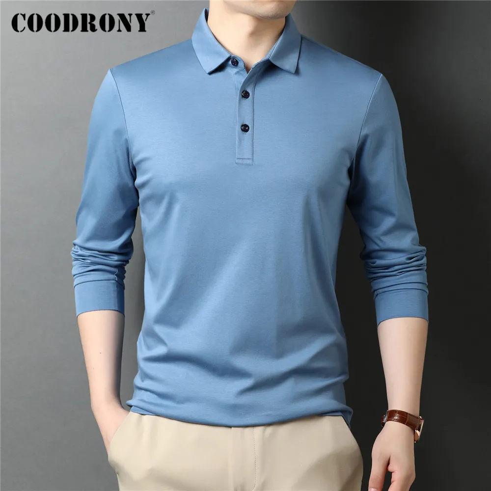 Herren Polos COODRONY Marke Frühling Herbst Hohe Qualität Klassische Casual Reine Farbe 100% Mercerisierte Baumwolle Langarm Polo-Shirt Männer Tops C5069 230712