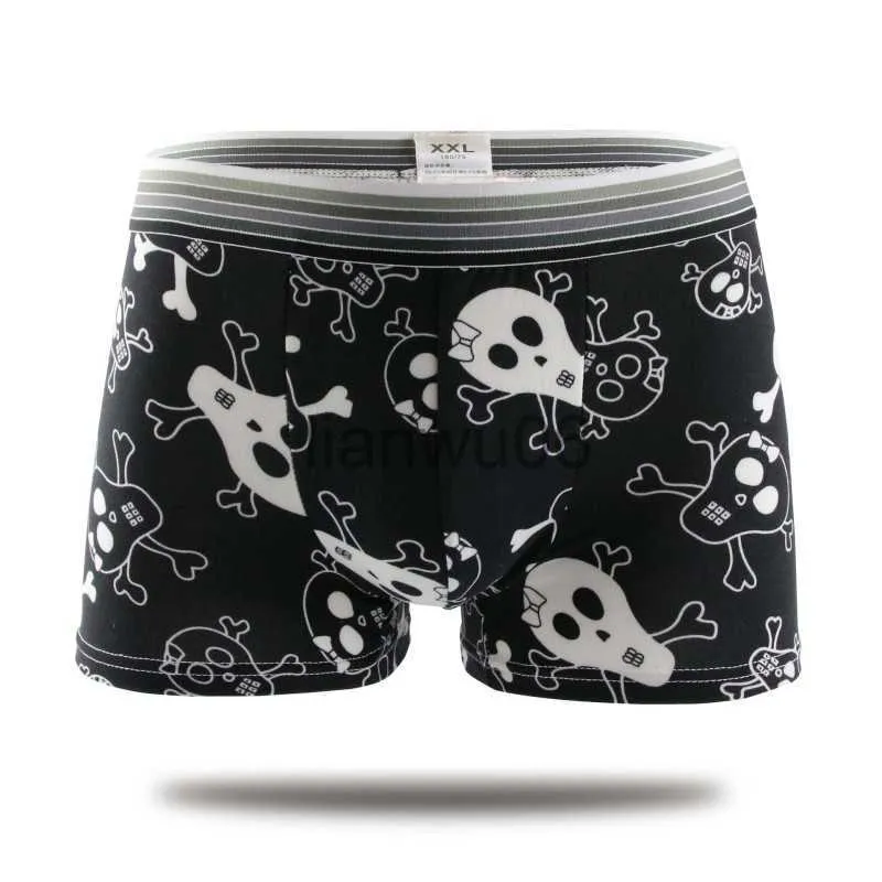 Mutande Latte Seta Morbida Traspirante Moda Yong Mens Boxer Cartoon Skull Personalità Sexy Biancheria Intima Maschile U Pouch Mutande Senza Cuciture J230713