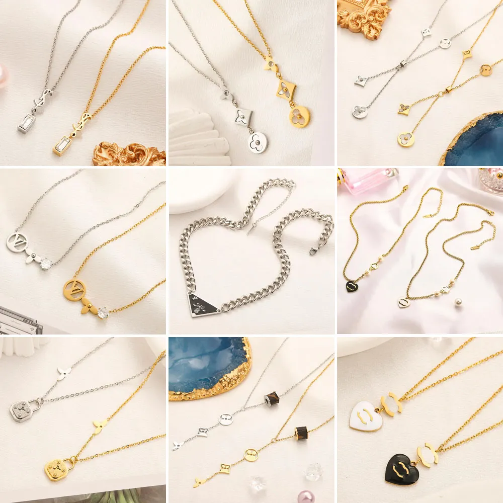 20Styles 브랜드 편지 18K 골드 도금 펜던트 목걸이 스테인리스 스틸 디자이너 문자 목걸이 상감 수정 조절 가능한 체인 크리스마스 보석 선물