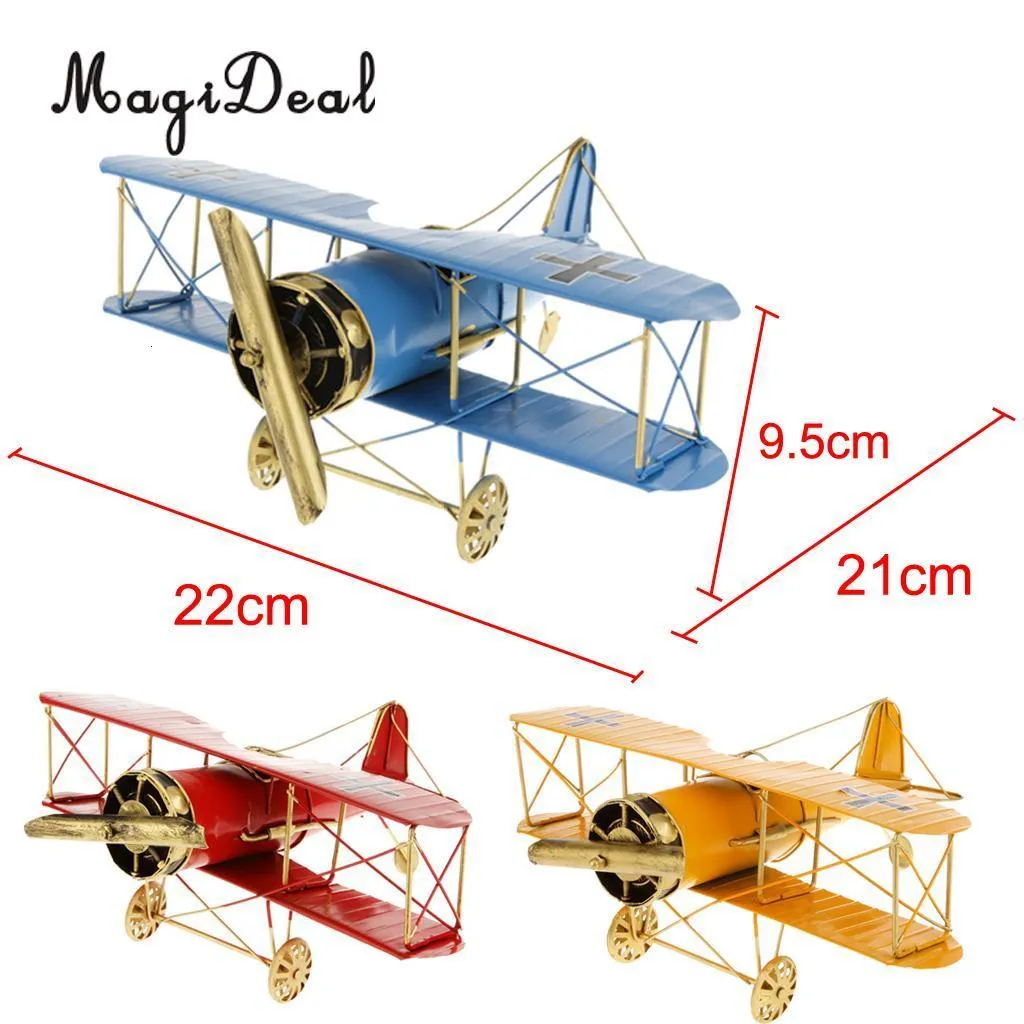 Modèle d'avion MagiDeal 1Pc modèle d'avion en métal Vintage biplan pour la maison salon décor enfants garçons enfants d'âge préscolaire jouets amusants en plein air 230712