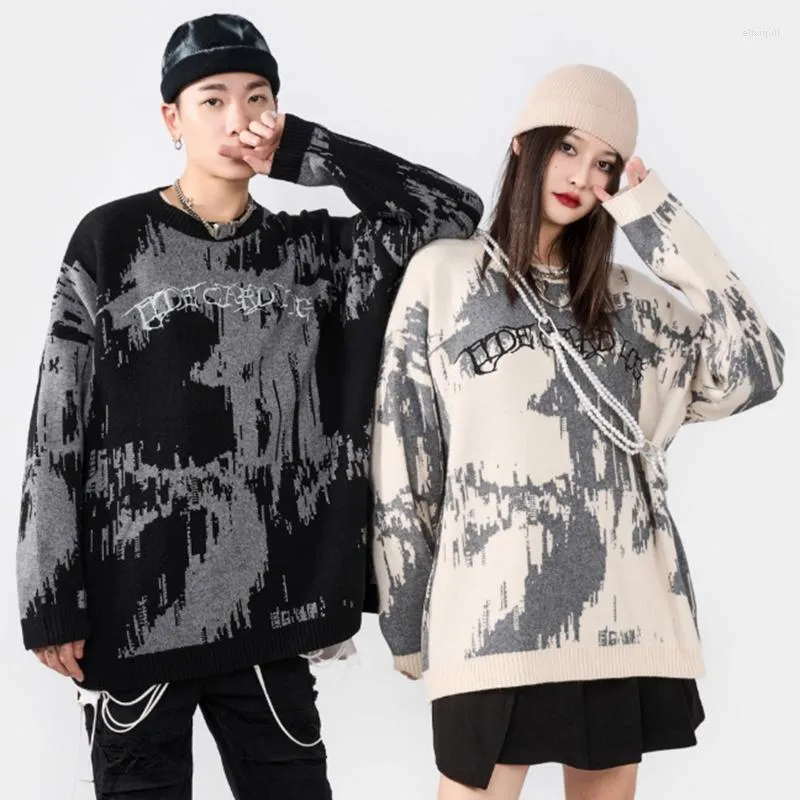 Suéteres para hombre, Jersey de punto de Hip Hop para hombre, ropa informal con estampado de letras bordadas, jerséis holgados informales Hipster de otoño Harajuku, ropa