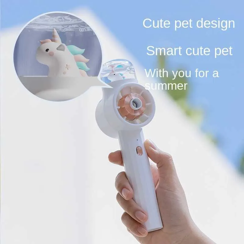 Electric Fans Turbine Spray Mini Fan USB Rechargeable Cartoon Student Outdoor Portable Fan Handheld Water Replenishing Spray Fan