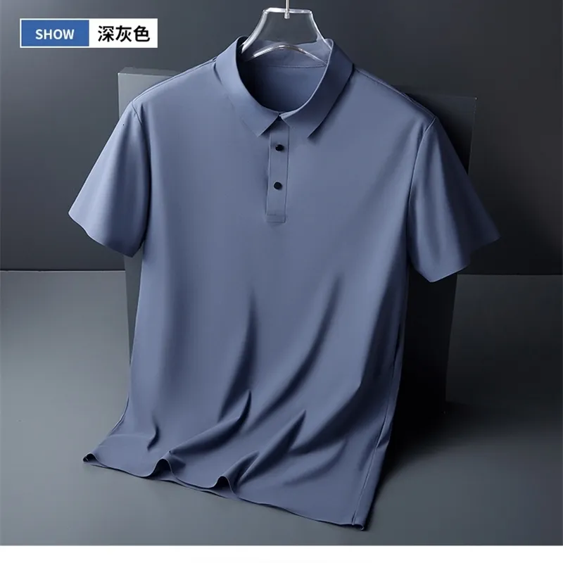 Polos pour hommes Ice Silk Traceless T-shirt Light Business Solid Color Demi-manches Top Lisse Respirant POLO Shirt 230712