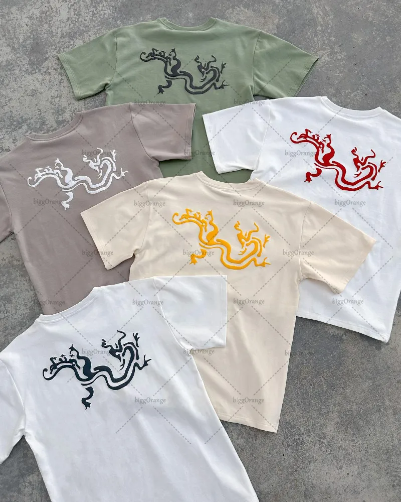 T-shirts pour hommes American retro street foam dragon t-shirt à manches courtes hommes été tendance simple lâche style original 230711