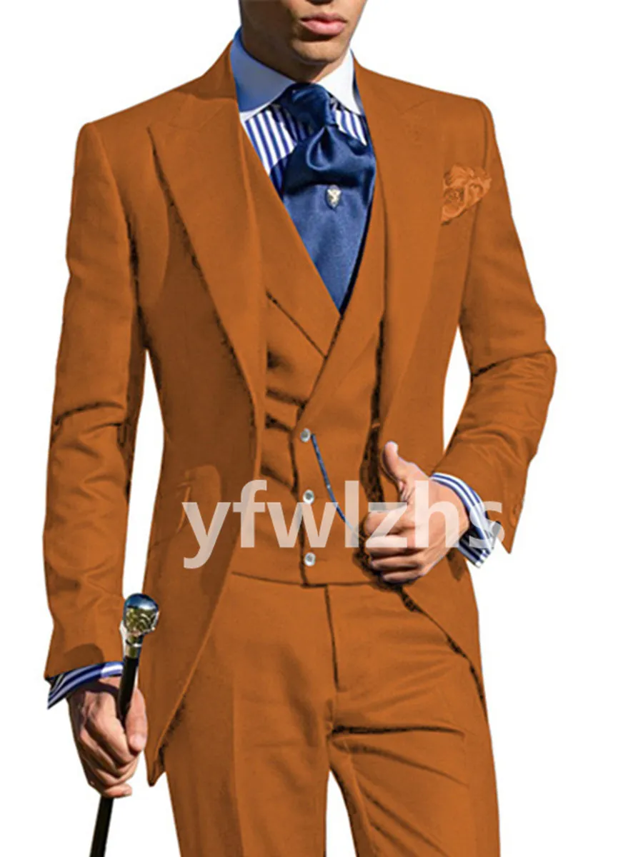 Personalizar smoking de um botão bonito pico lapela smoking masculino ternos de casamento/baile de formatura/jantar homem blazer jaqueta PTdois botões colete gravata W12616