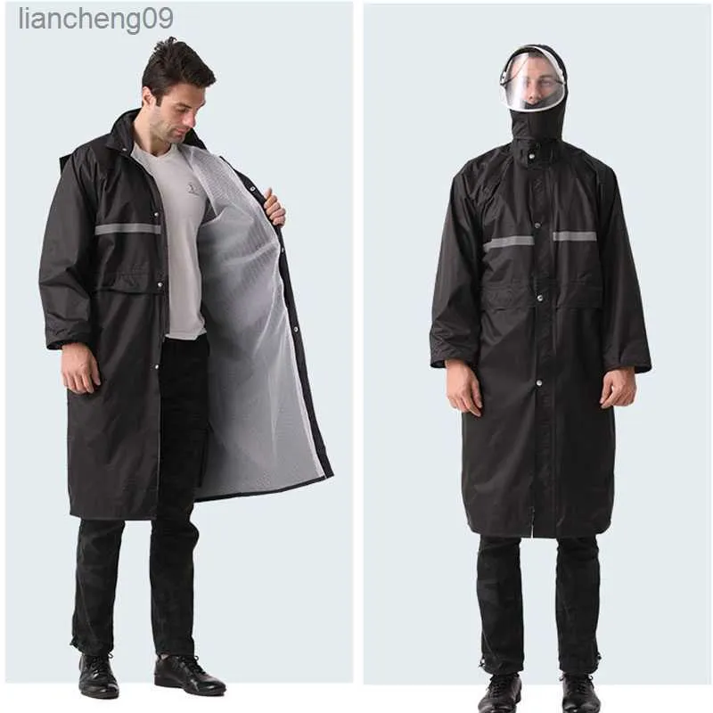 Capa de chuva masculina longa e espessa à prova d'água preta Moda adulto de uma peça Macacão de chuva com capuz com forro de malha Poncho de chuva L230620