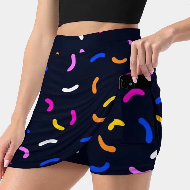 Jupes 80S Art 004 Femmes Sport Jupe Tennis Golf Danse Fitness Course Yoga Rétro Minimal Abstrait Memphis Style Noir