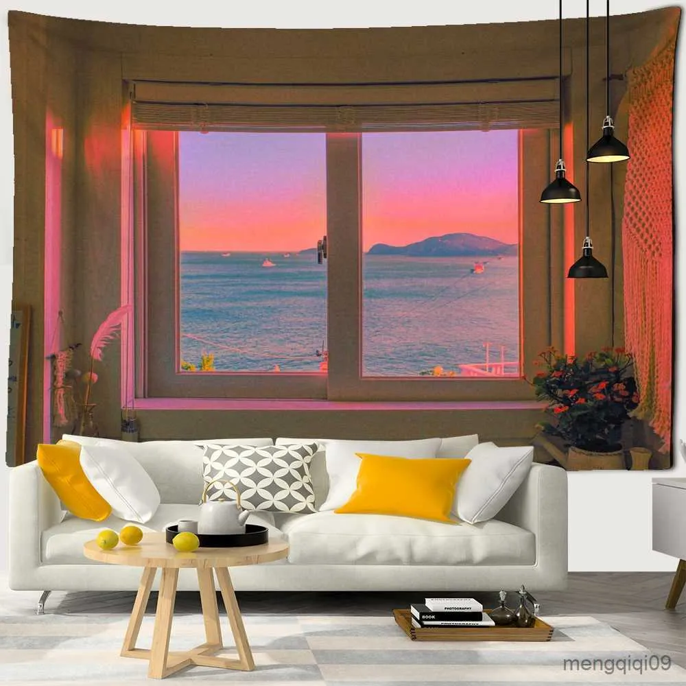 タペストリー癒しの風の窓タペストリー壁ぶらぶら背景布ボヘミアンベッドルームルームリビングルーム装飾R230713
