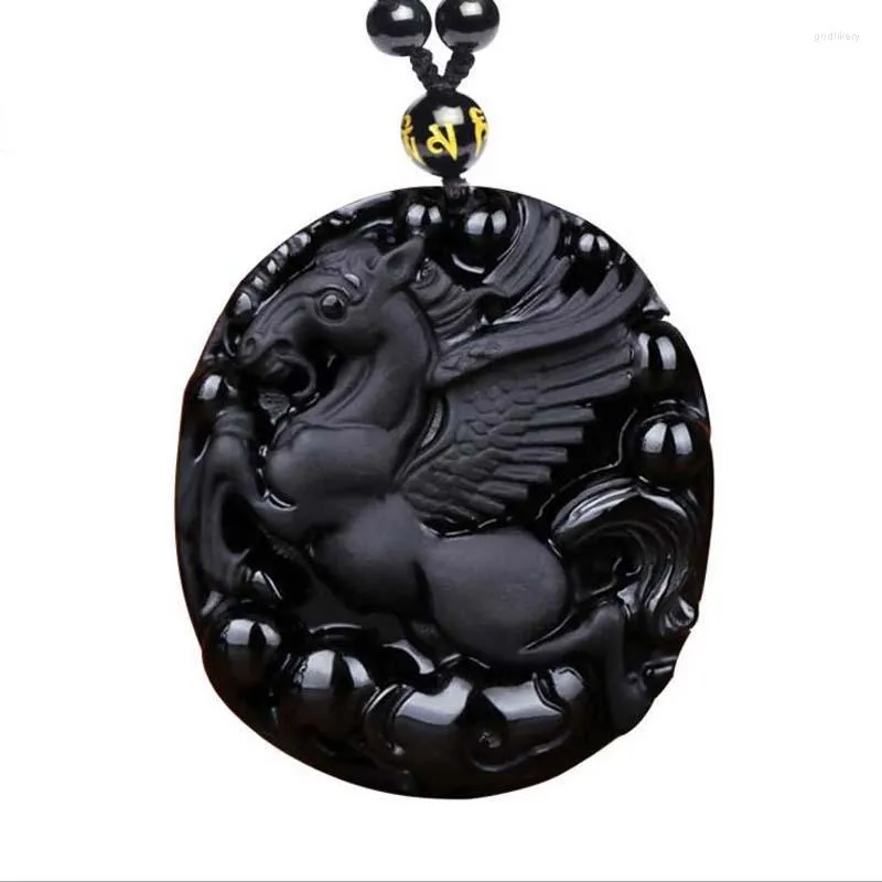 Pendant Necklaces KYSZDL Natural Obsidian Carving Horse Women Models Sweater Chain Jewelry Gifts FREE ROPE