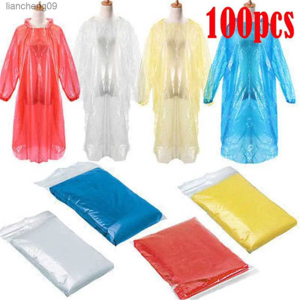 Capa de chuva unissex descartável 100 peças, multicoloridas, espessas, à prova d'água, venda imperdível, transparentes, em estoque, L230620