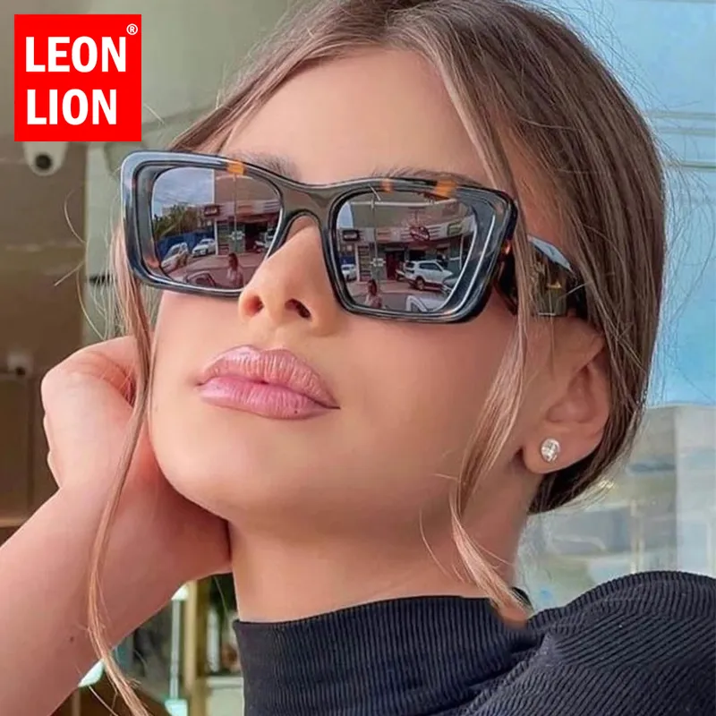 LeonLion 2023 Oversized Rechthoekige Zonnebril Vrouwen Merk Designer Bril Vrouwen/Mannen Vintage Brillen Vrouwen Spiegel Gafas De Sol